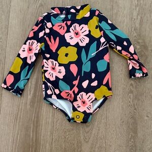 Carter's Navy One-Piece Floral Rashguard Swimsuit with Pink & Green